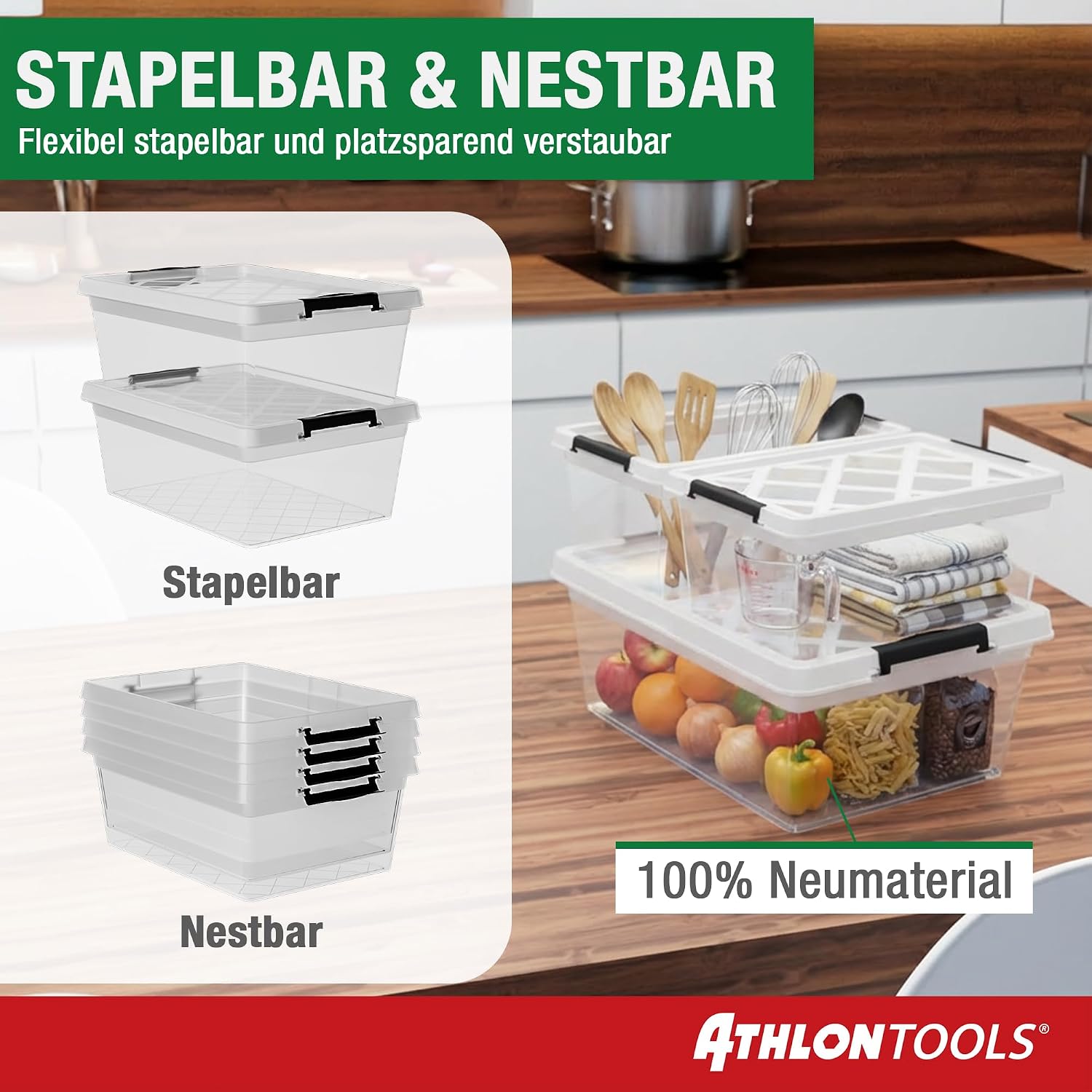 Athlon Tools Aufbewahrungsboxen 4er Set mit Deckel lebensmittelecht -80