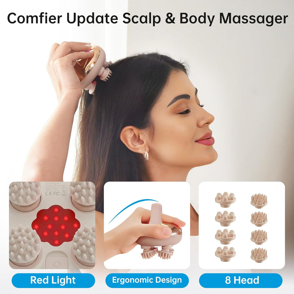 COMFIER Kopfmassagegeraet elektrisch IPX7 wasserdicht 8 Koepfe gold