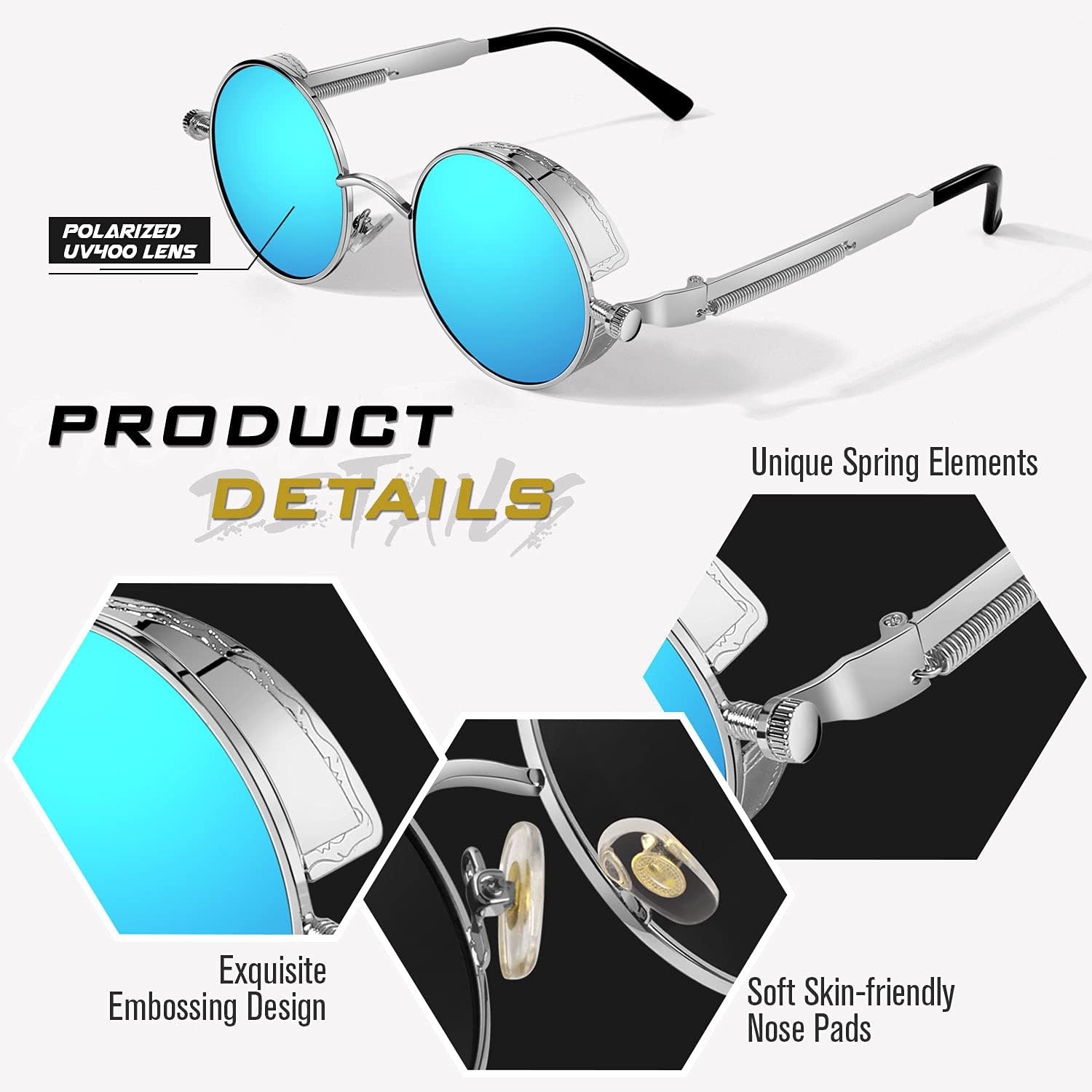 GQUEEN Steampunk Sonnenbrille rund polarisiert UV400 Herren Damen