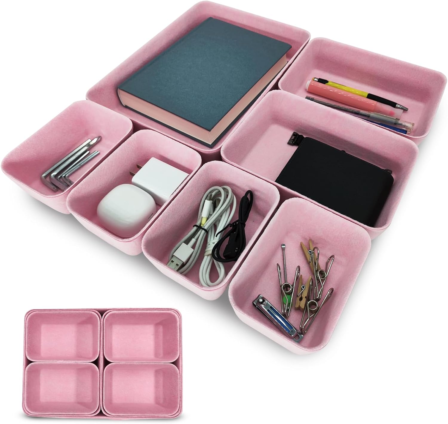 Schubladen Organizer Filz 14er Set waschbar Hellgrau fuer Schminktisch
