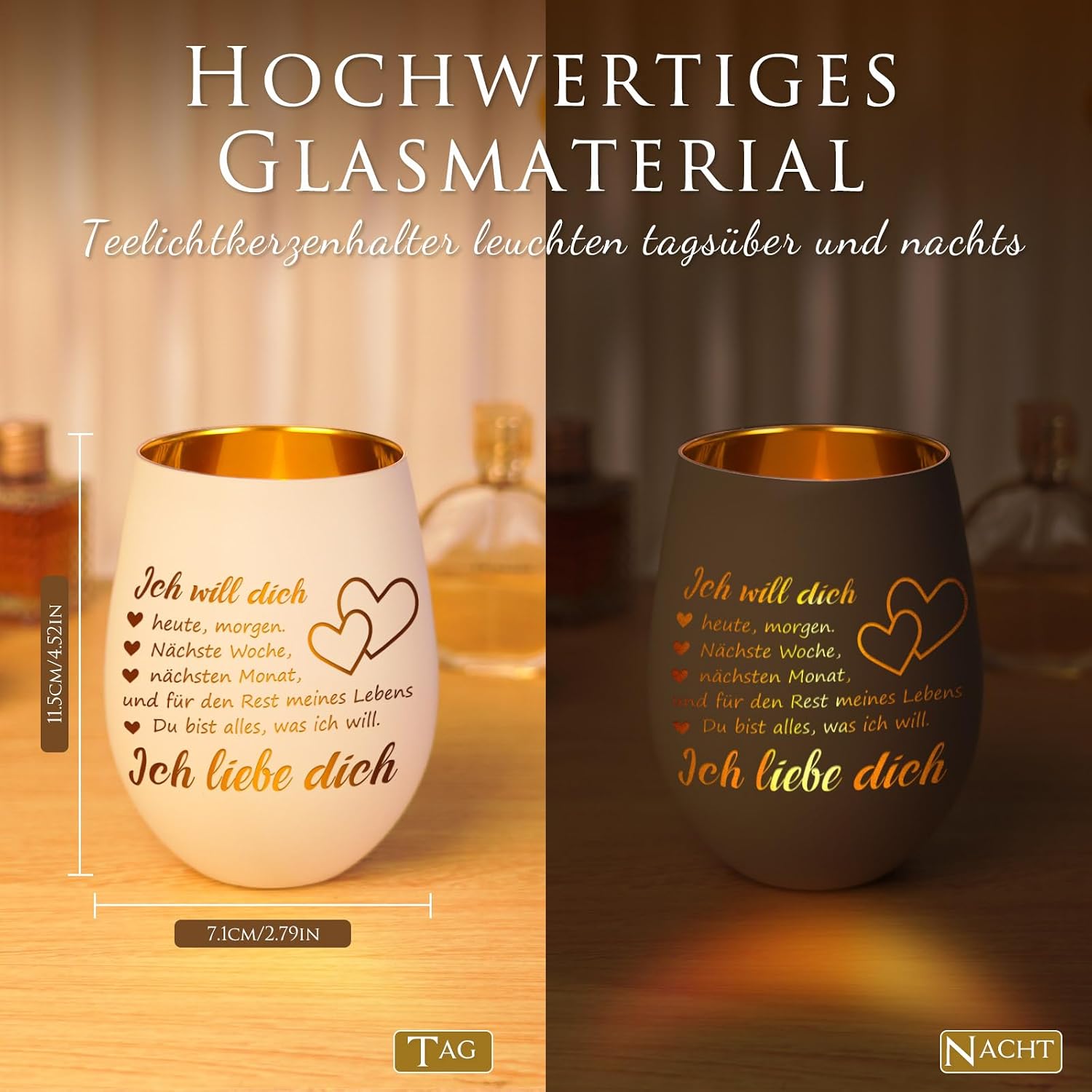 Teelichthalter Weiss mit Schrift "Ich liebe dich" Geschenk fuer Partnerin