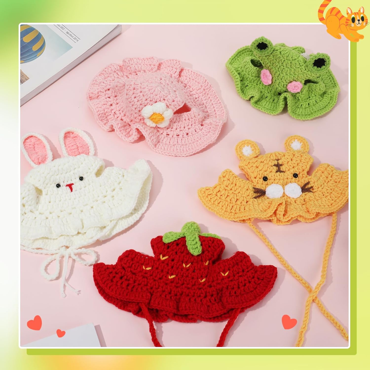 5er Set verstellbare Haustiermuetzen fuer kleine Hunde und Katzen, Designmix