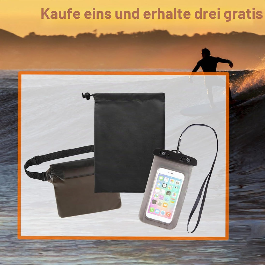 Dry Bag Rucksack 20L wasserdicht IPX8 Rolltop mit Handyhuelle fuer Kajak Strand