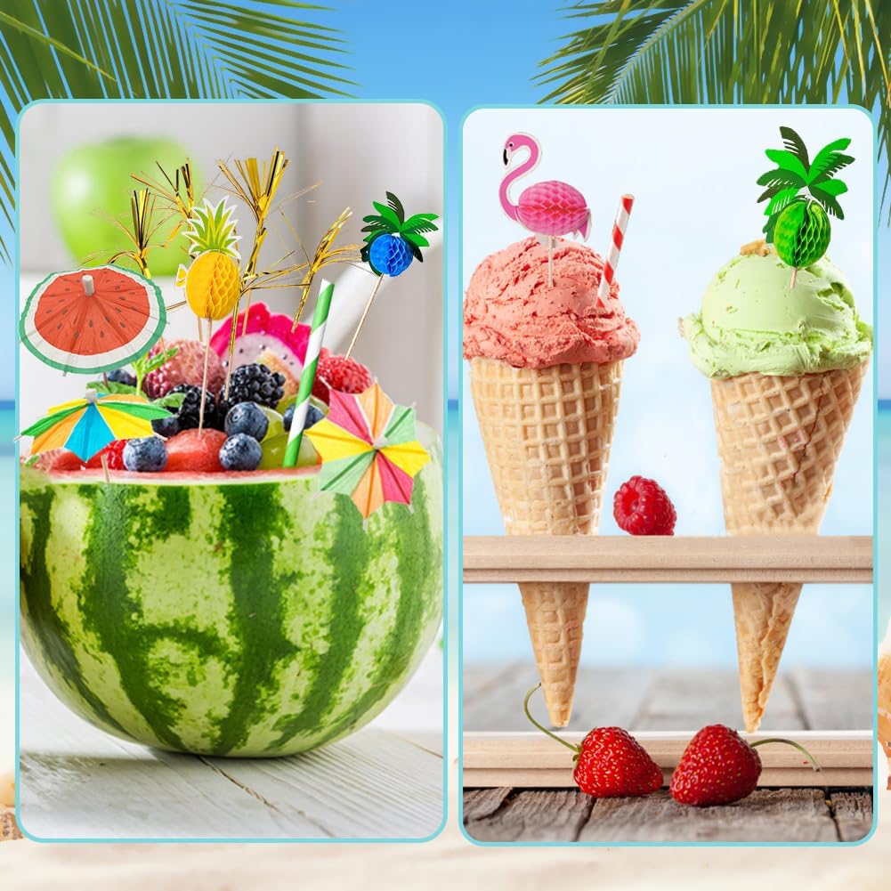 80-teiliges Cocktail Deko-Set Schirmchen Strohhalme Wunderkerzen