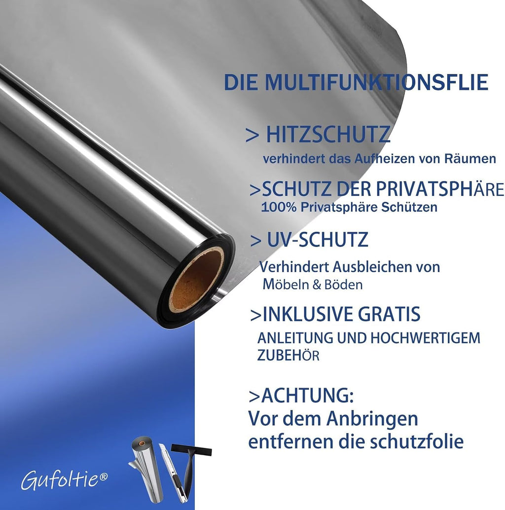 Hitzeschutzfolie Fenster 90x200 cm Silber selbstklebend UV- und Sichtschutz