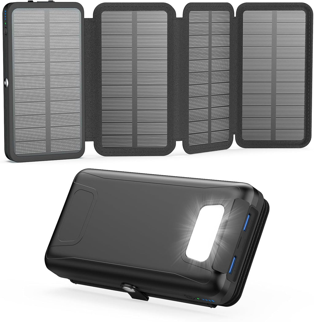 A ADDTOP Solar Powerbank 20000mAh 22,5W USB-C Eing./Ausg. 2xUSB-A Schwarz
