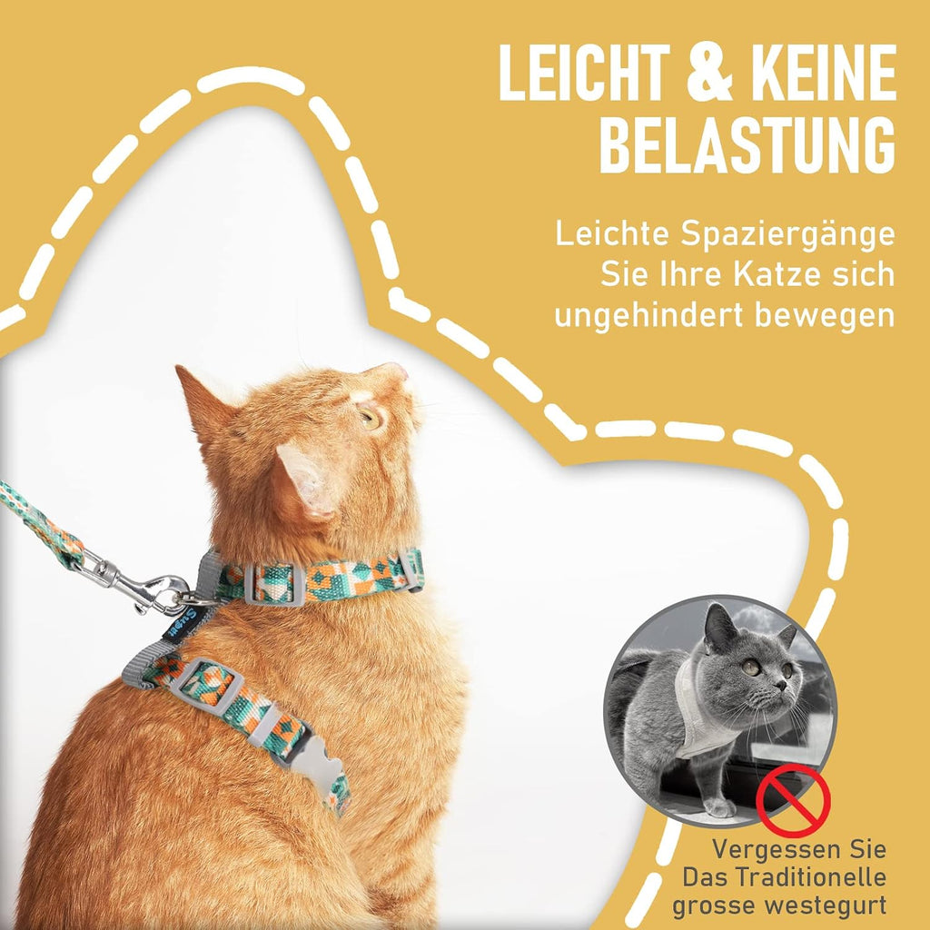 Supet Katzengeschirr verstellbar 33cm-53,3cm ausbruchsicher Weste mit Leine