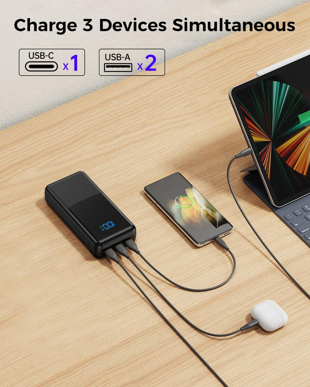 Power Bank 27000 mAh USB‑C PD 20W Powerbank externes Akku Ladegeraet