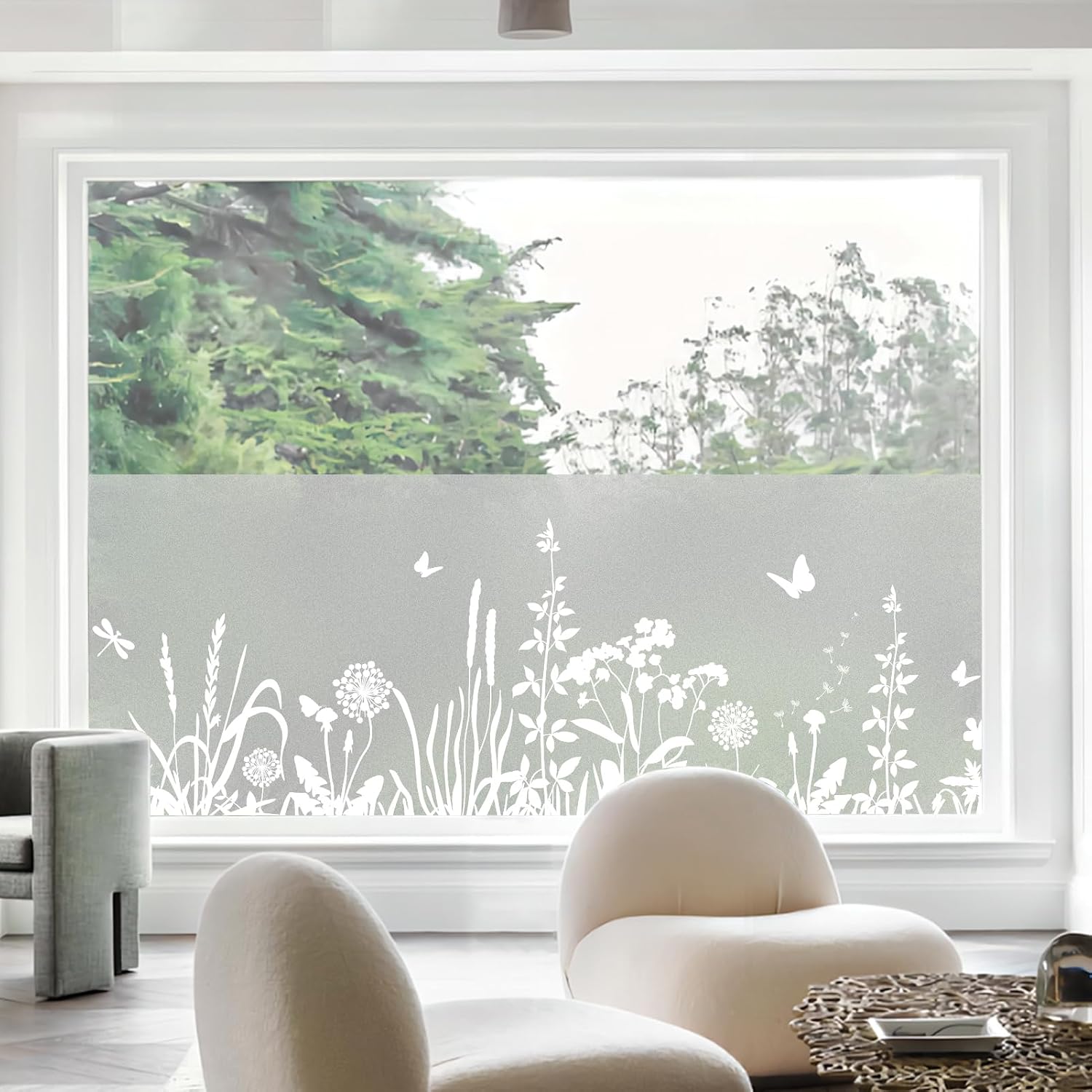 dktie Sichtschutzfolie Fenster Milchglasfolie botanisches Muster 90x200 cm