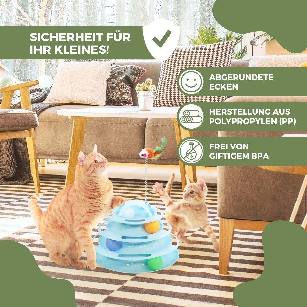 Katzenturm 4 Ebenen mit Bällen und Spielzeug interaktiver Kratzbaum