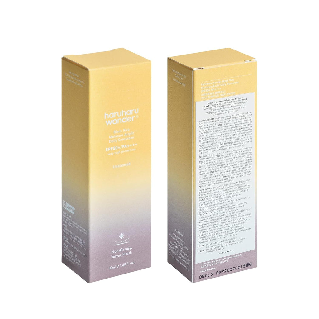 Haruharu Wonder Black Rice Moisture Airyfit Daily Sunscreen 50 ml, Velvet Finish