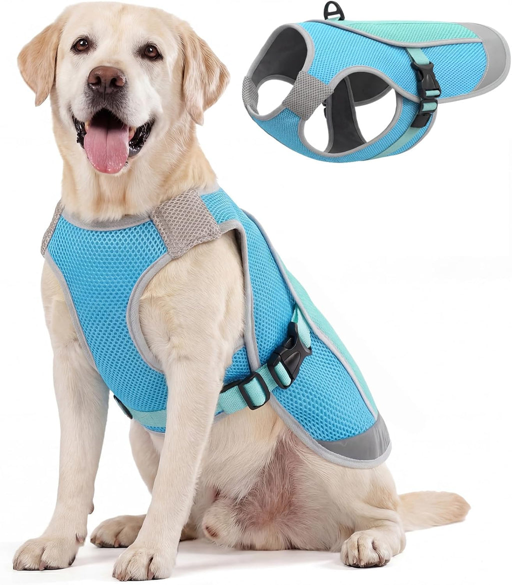 Kuoser Hundekuehlweste Blau verstellbar S-XXL atmungsaktiv mit D-Ring