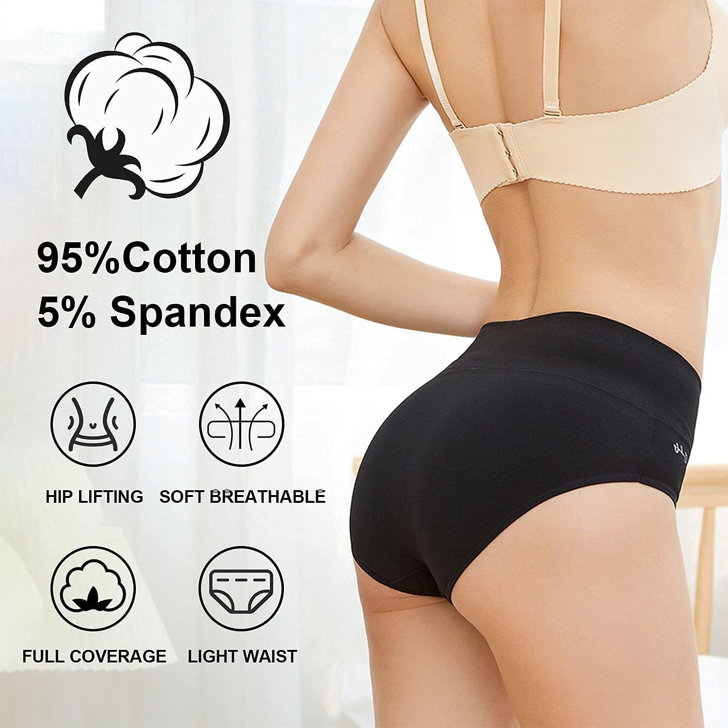 anqier Damen Unterhosen 5er Pack Baumwolle Stretch hohe Taille XS-3XL