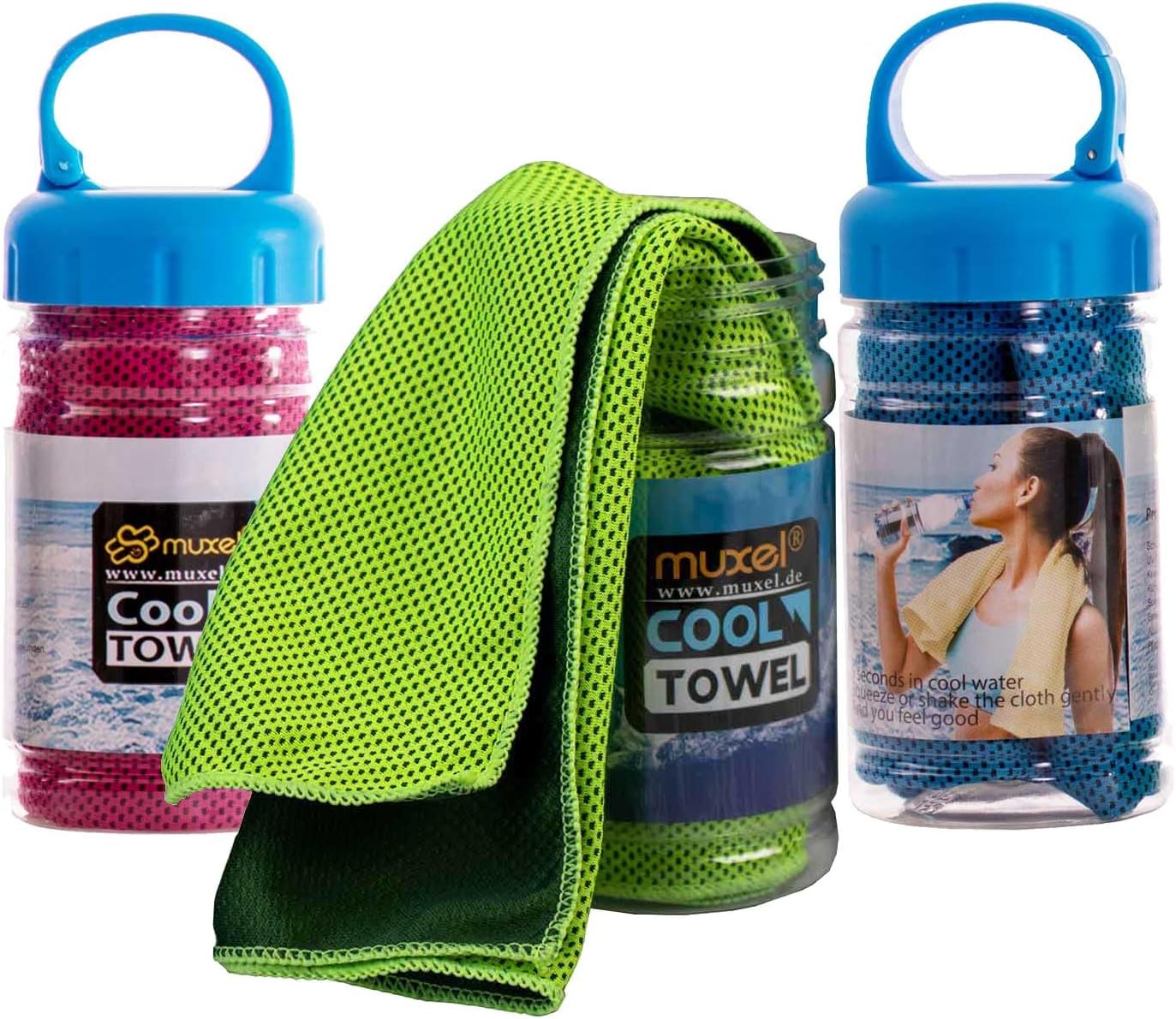 Muxel Cool Down Towel Kuehltuch Sporttuch 3er Set in Flasche