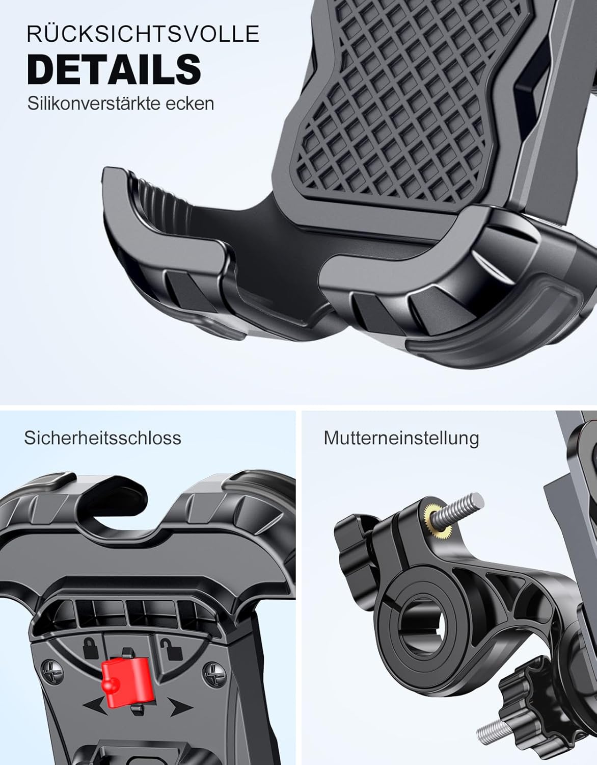 360° Handyhalterung fuer Fahrrad und Motorrad Lenkerhalter Sicherer Halt