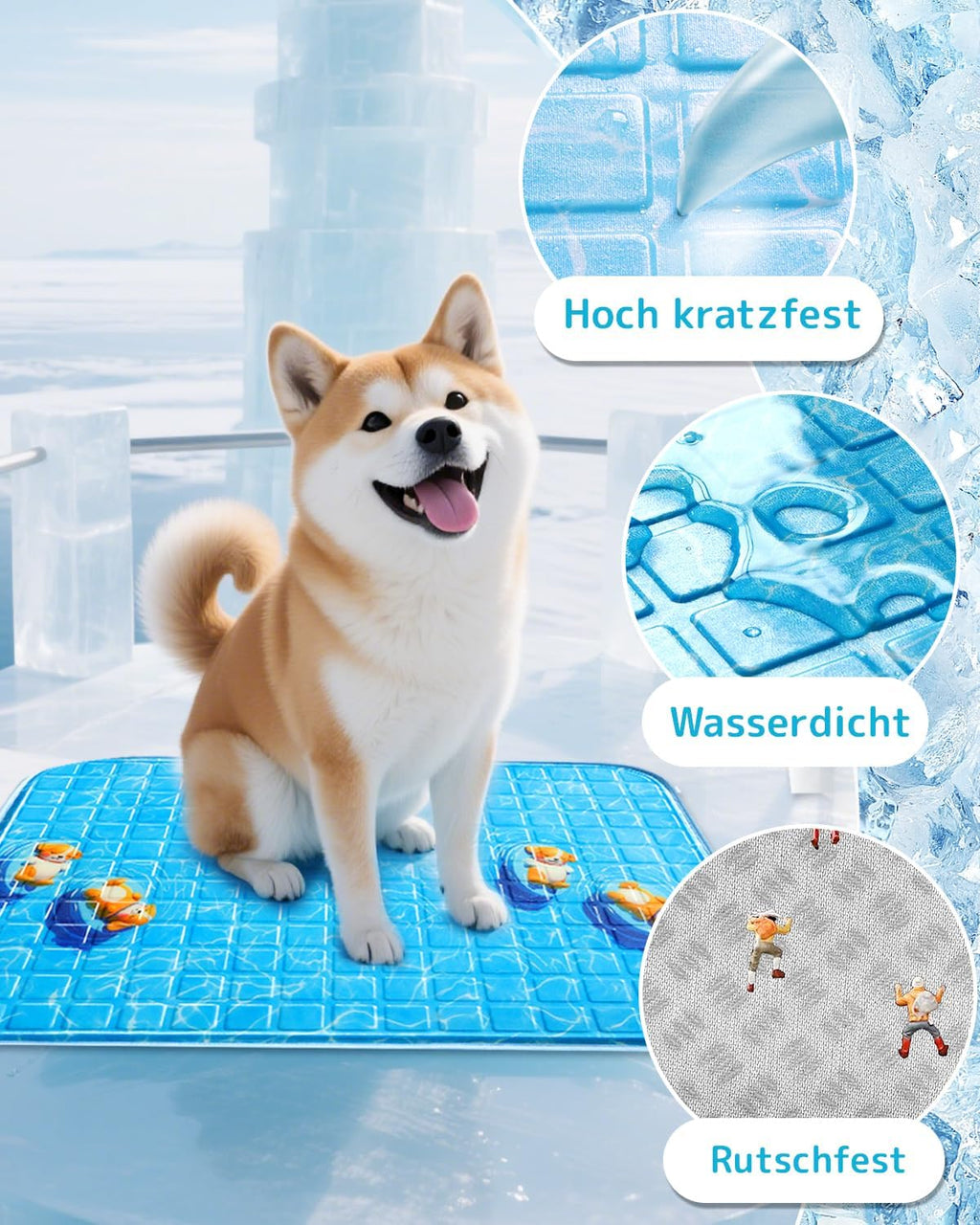 Hundekuehlmatte 60x90 cm selbstkuehlend waschbar und krallenfest