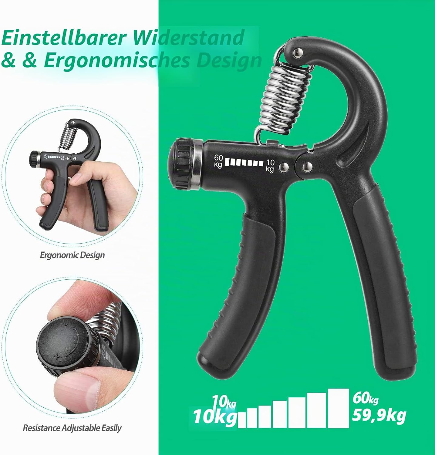 Handtrainer Einstellbar 10- Griffkraft Trainer Unterarm Finger
