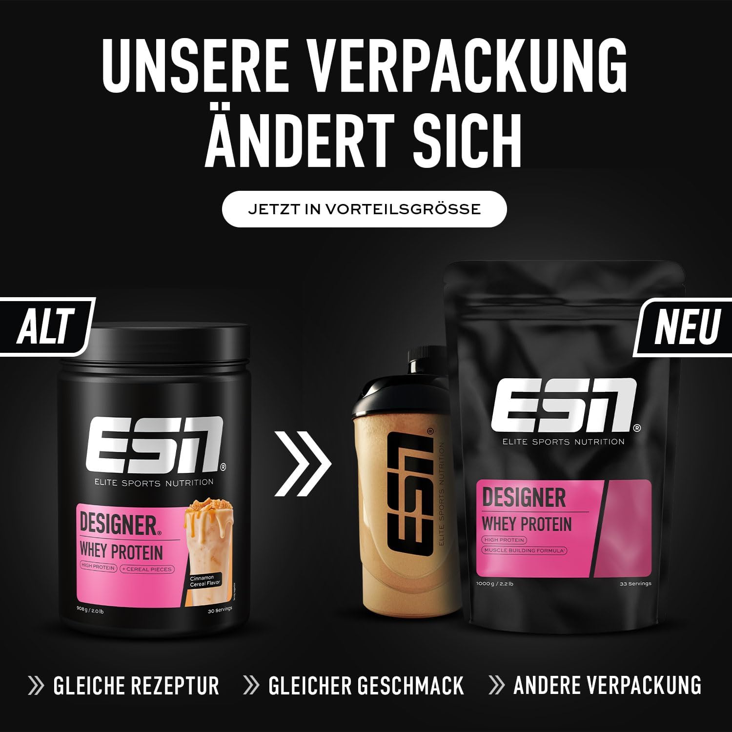 ESN Designer Whey Protein Pulver Vanille 1 kg - 23 g Protein pro Portion