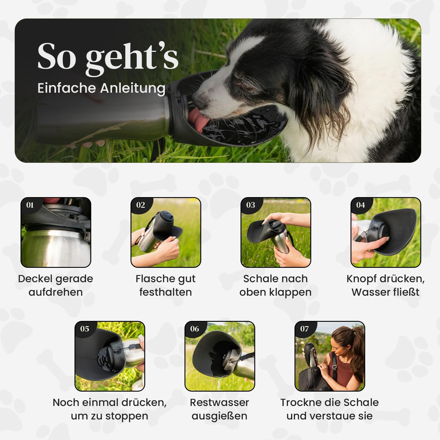 Hundetrinkflasche 700 ml Edelstahl auslaufsicher tragbar fuer unterwegs