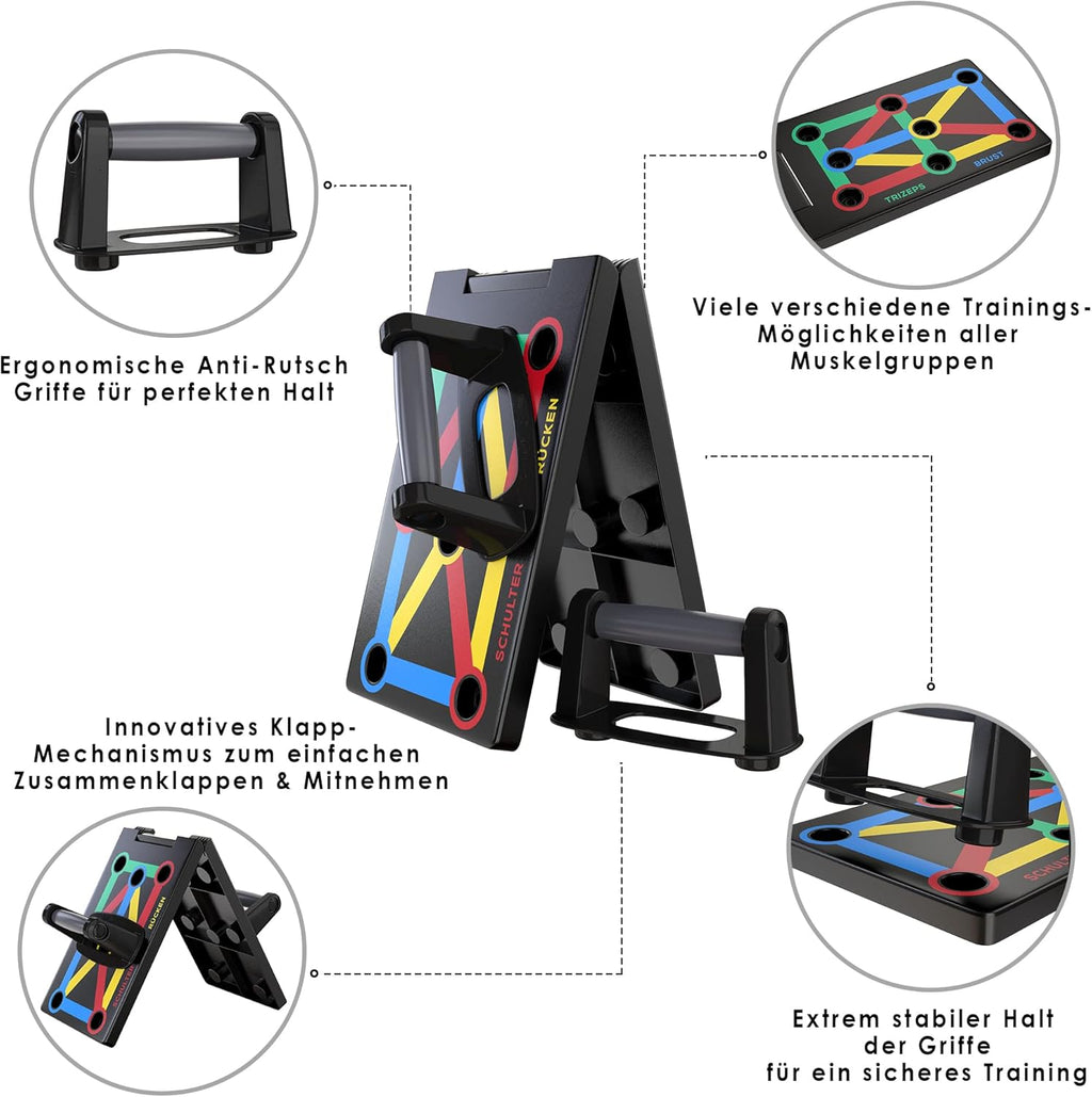 ALPHASKIN Push Up Board klappbar 12-in-1 mit Anti-Rutsch Griffen Brust Schulter