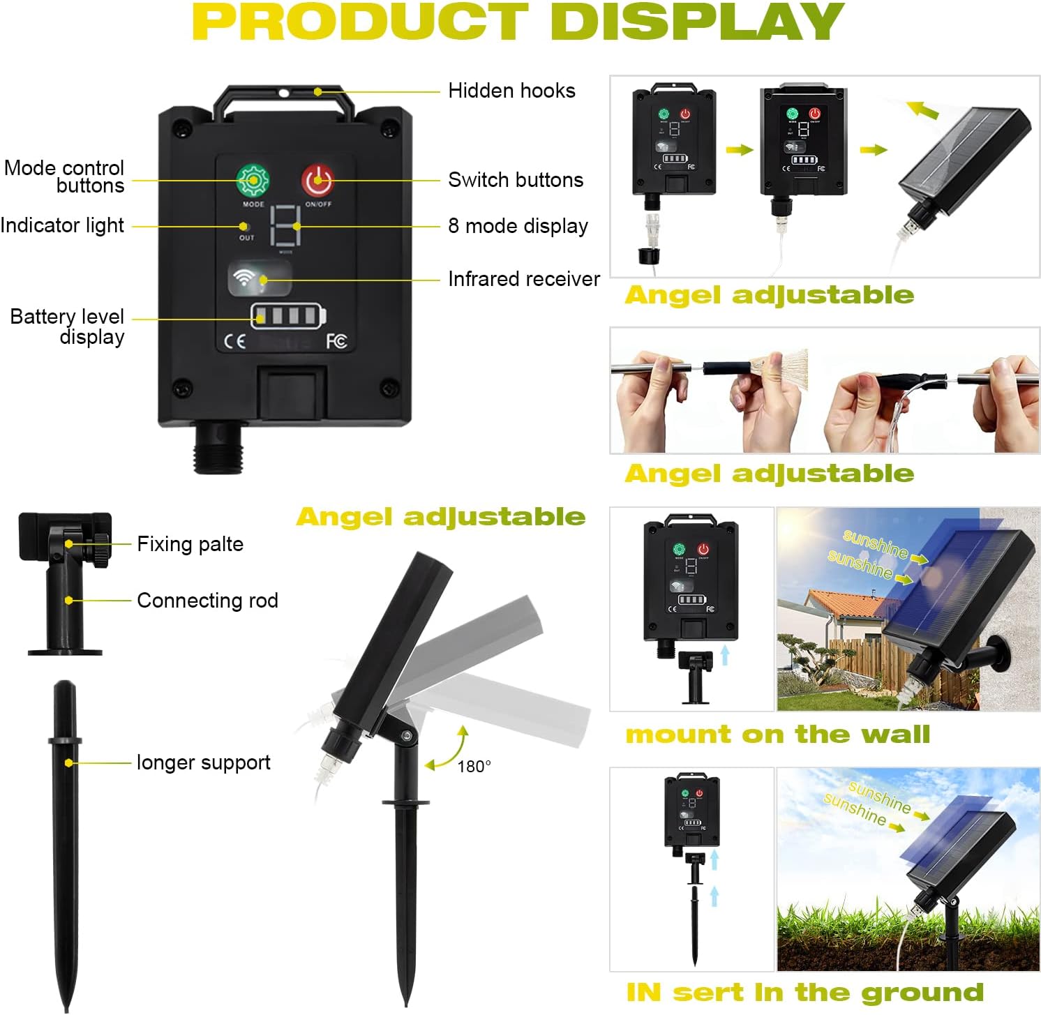 Liyade Solar Gartenleuchten 2 Stueck 120 LED Warmweiss 8 Modi Feuerwerk Pusteblume