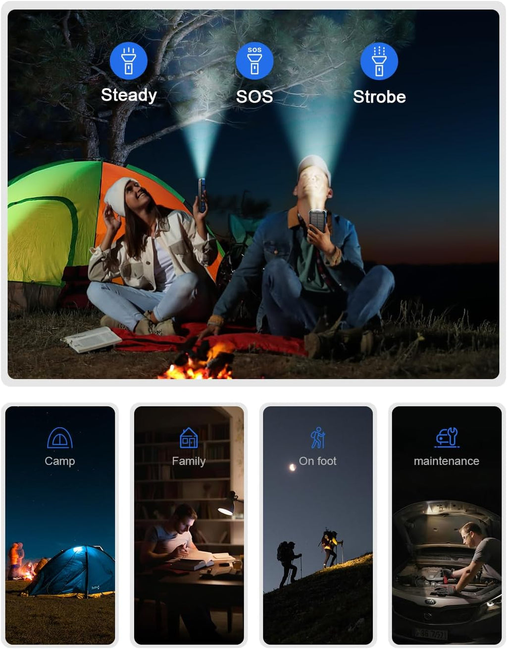 Solar Powerbank 26800 mAh mit integrierten 4 Kabeln USB‑C Schnellladung Qi Wirel