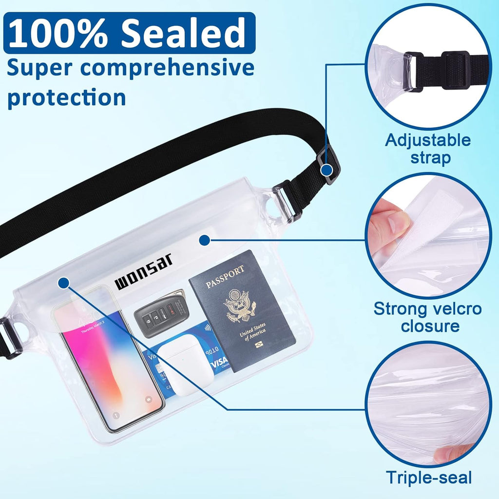 WONSAR wasserdichte Handyhuelle Beutel mit verstellbarem Gurt, transparent