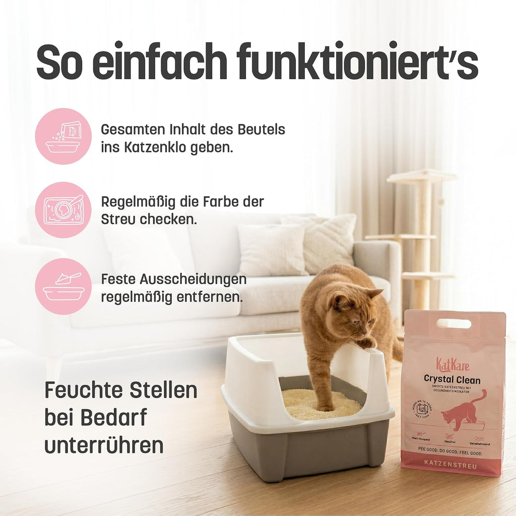 Crystal Clean Silikat Katzenstreu 6,2L geruchsbindend mit Gesundheitsindikator