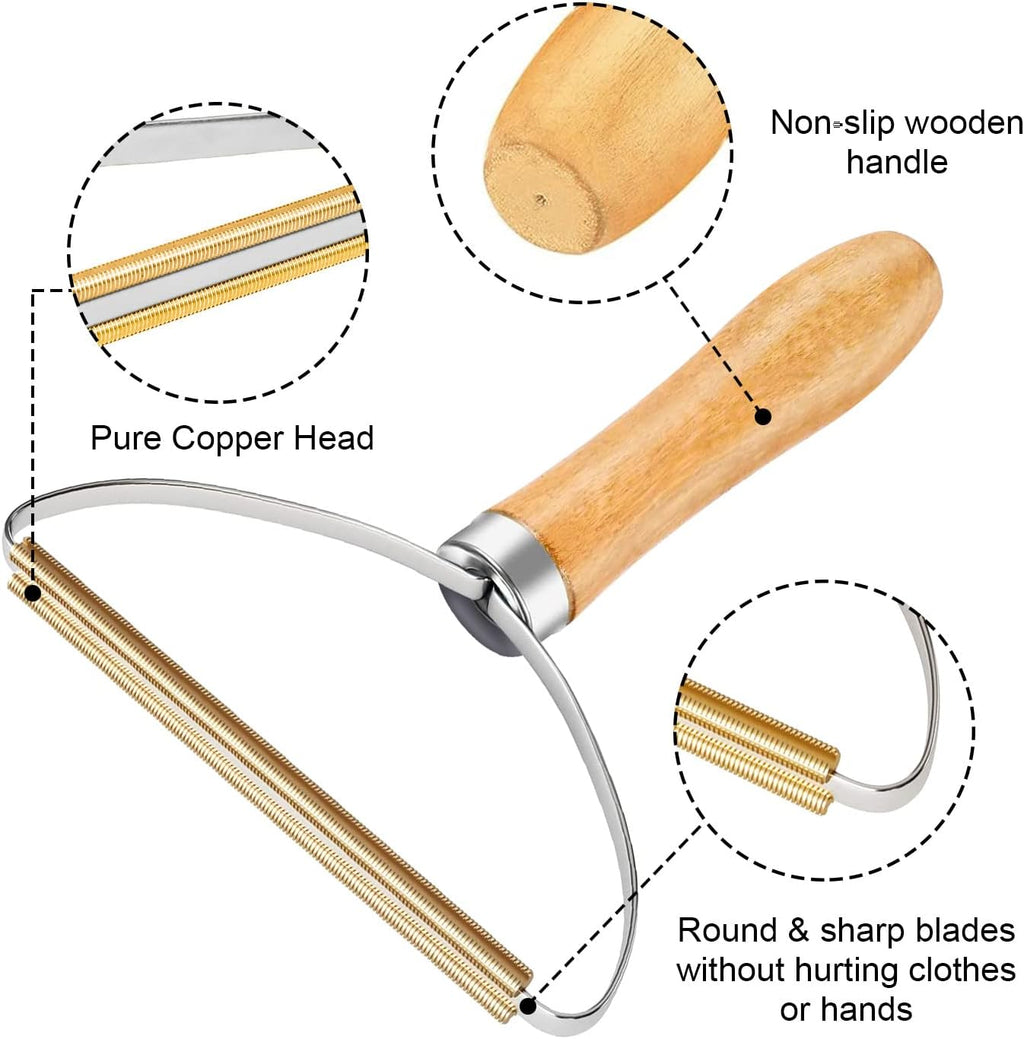 YSUVIN Fusselentferner mit Holzgriff, doppelter Teppichschaber, Mini Kleiderrasi