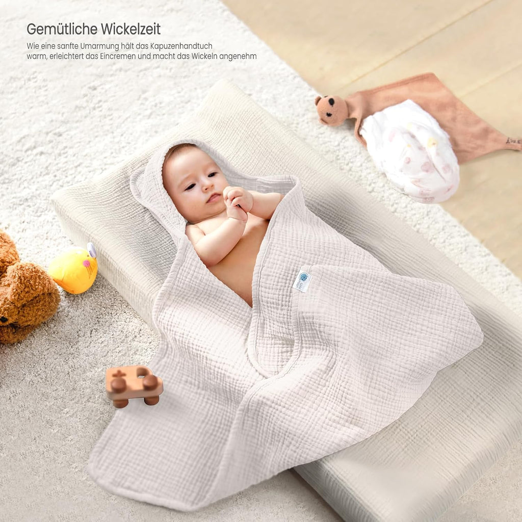 Baby Kapuzenhandtuch Musselin Baumwolle 75 x 76 cm Oeko‑Tex
