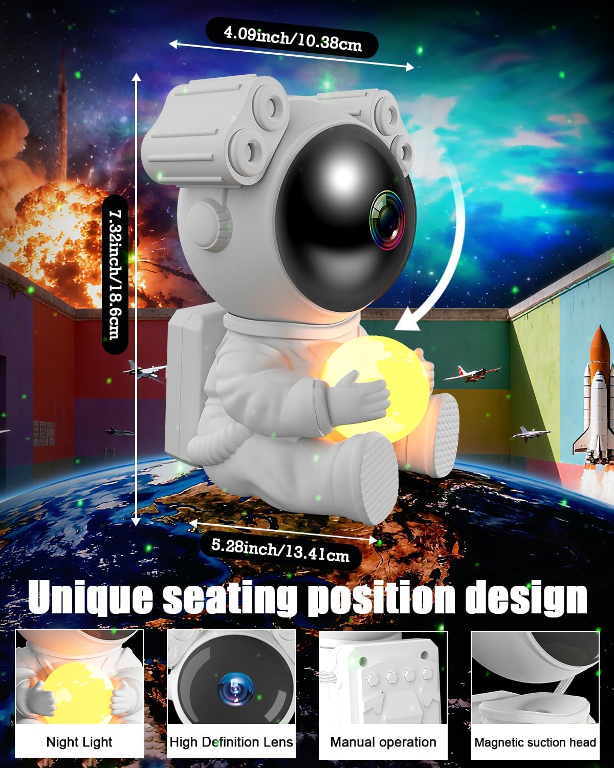 Sternenhimmel Projektor mit Mondlampe LED Astronaut Nachtlicht mit Fernbedienung