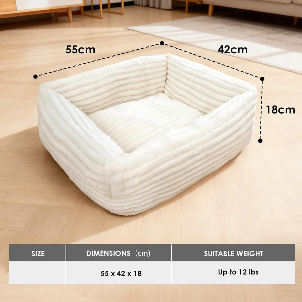 XIAPIA Katzenbett Plüsch 55x42x18 cm Orthopädisch Weich Warm Weiß