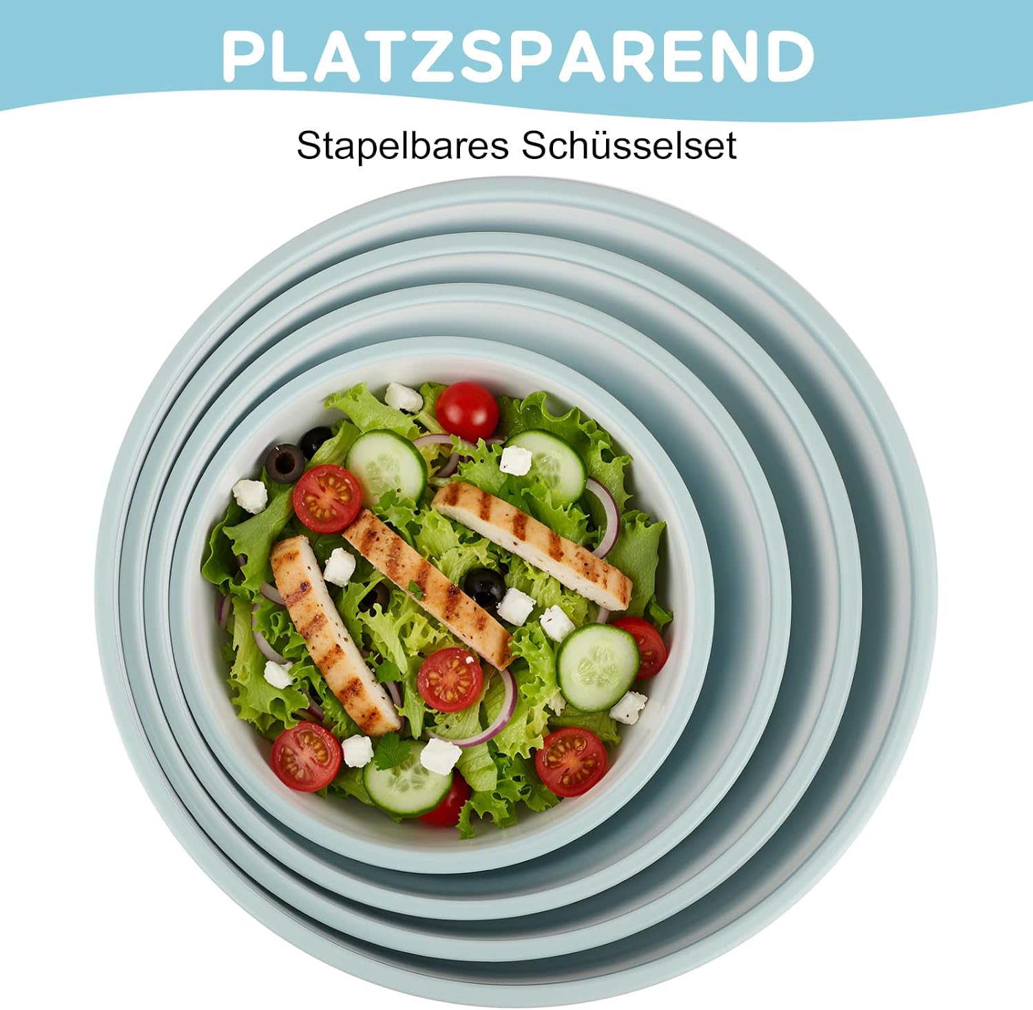 Ruehrschuessel Set 4-teilig 2L 3L 4L 6L Salatschuesseln Blau
