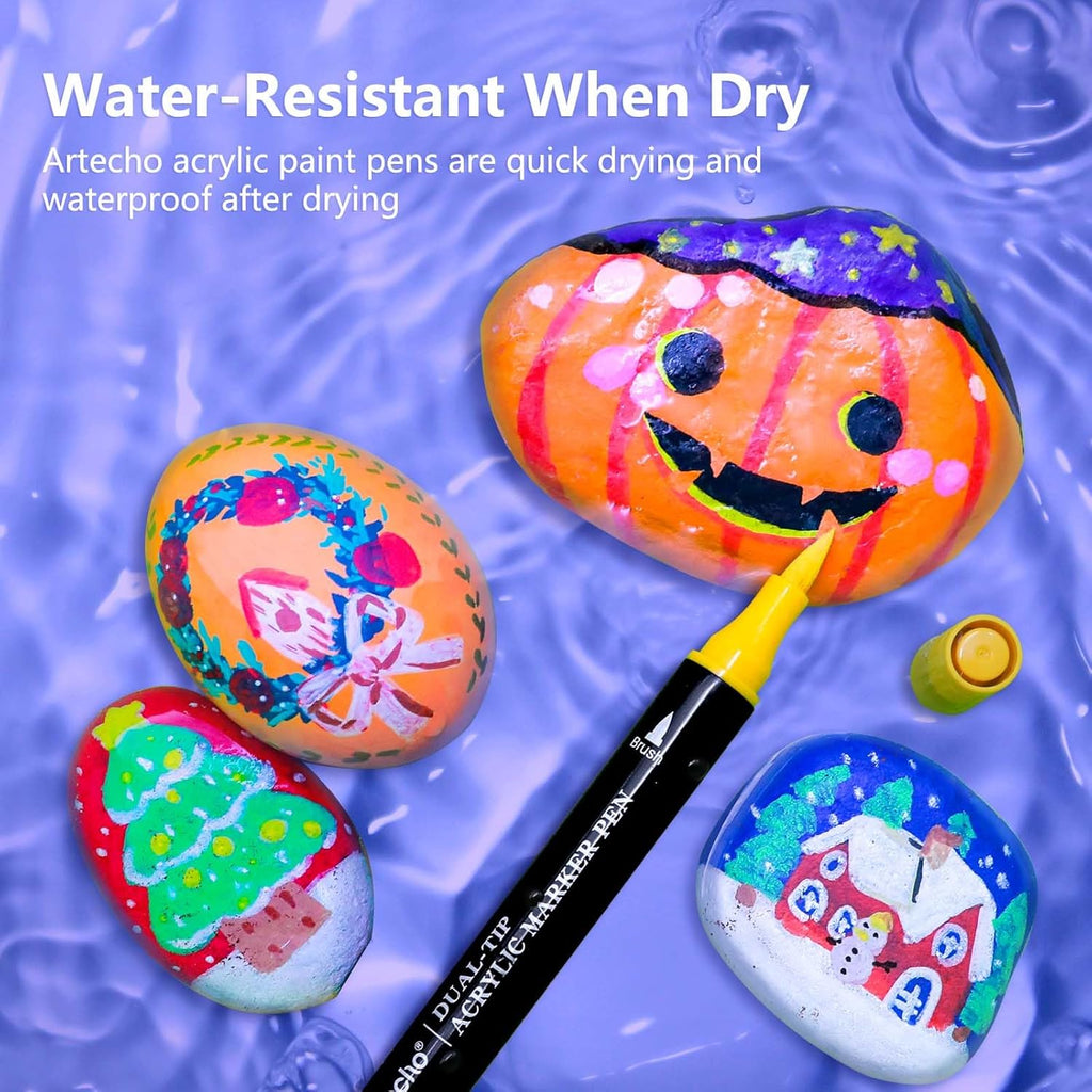 Artecho Acrylstifte 24 Farben Dual Tip Marker wasserfest fuer DIY Kunst