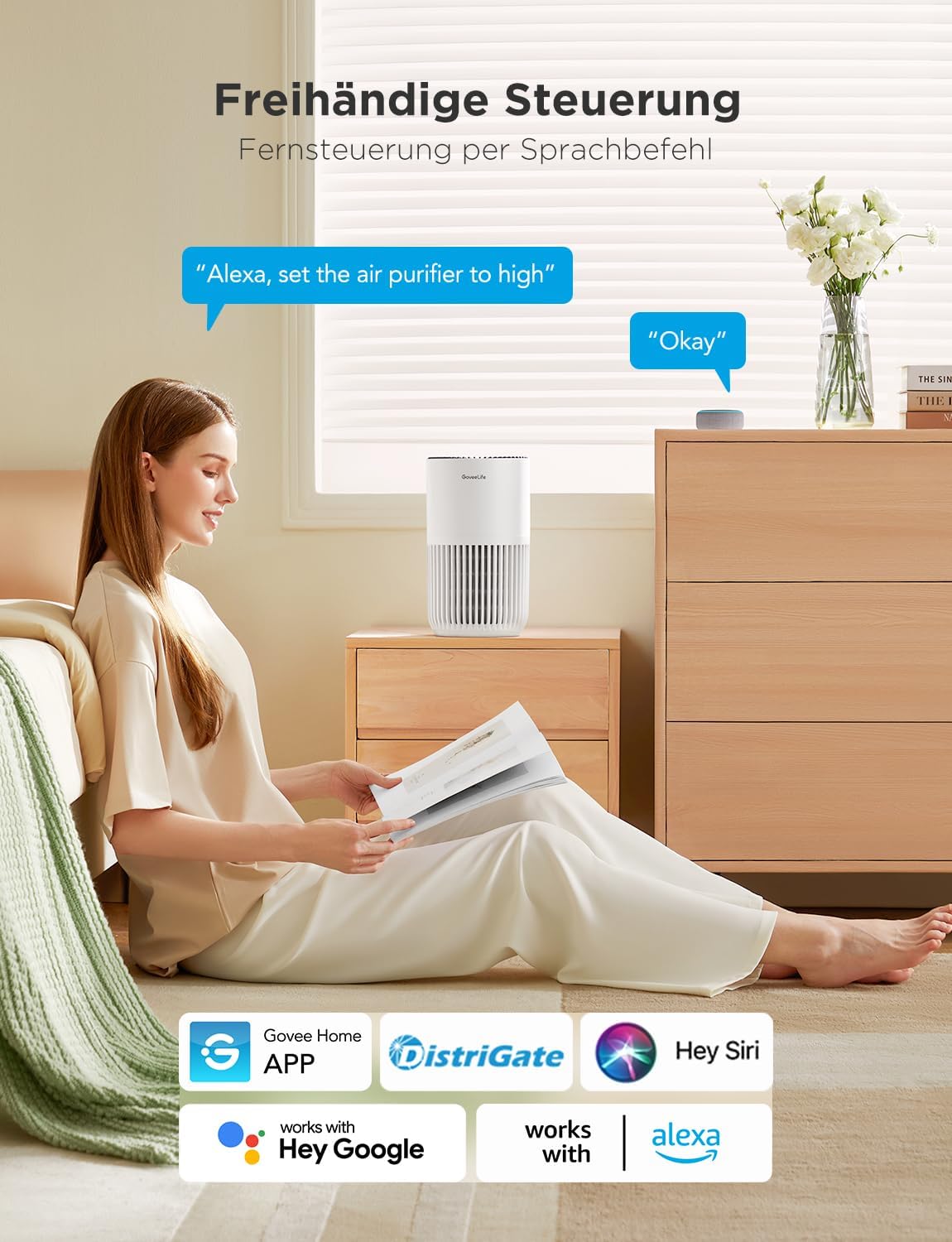 GoveeLife Mini Luftreiniger HEPA fuer Schlafzimmer Alexa Steuerung Timer 3 Stufen