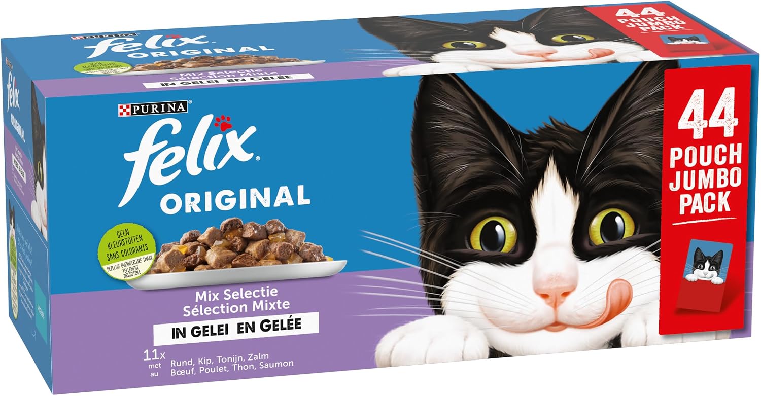 Felix Katzenfutter Mix in Gelee 44 x Huhn Lachs Thunfisch