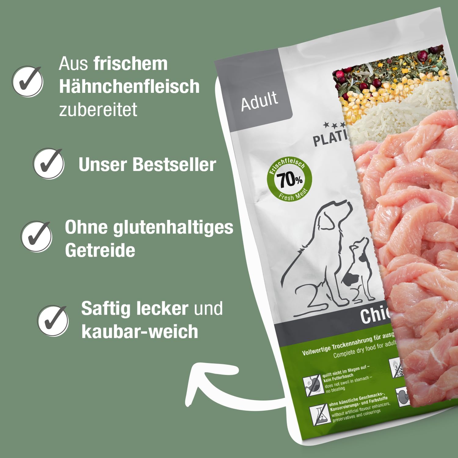Hundenahrung Adult Chicken 5kg Trockenfutter Fleischsaftgarung nährstoffreich
