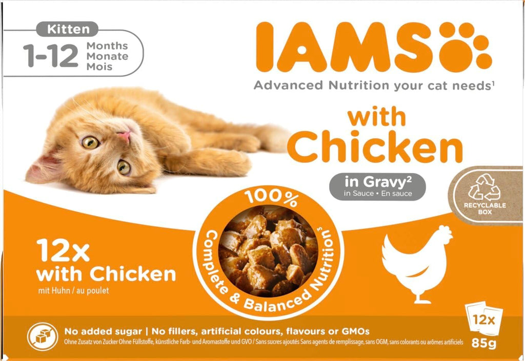 IAMS Delights Kitten Nassfutter 24x85g Huhn in Sauce Katzenfutter Monate