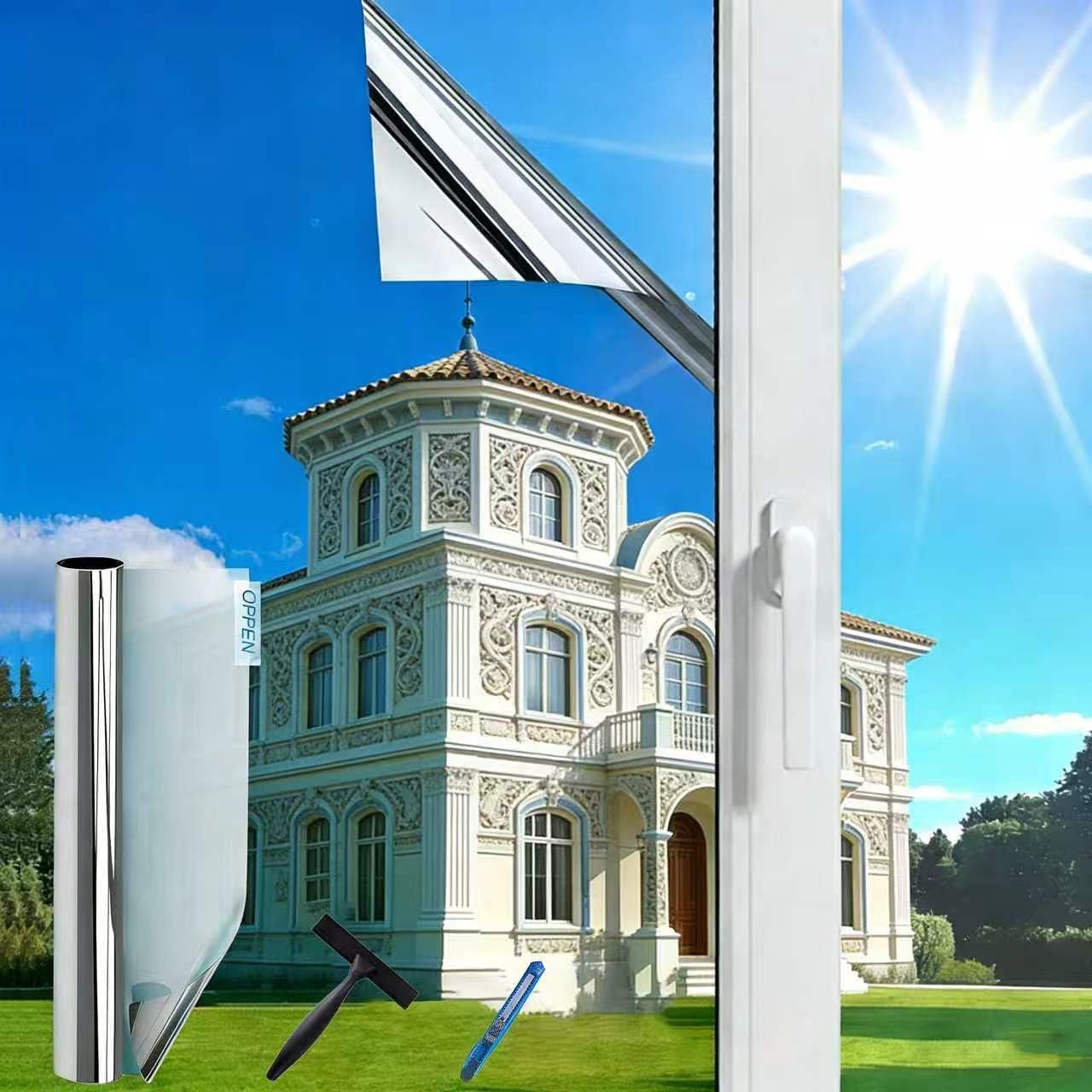 Fensterfolie Spiegelfolie 44×200 cm Silber selbstklebend UV- und Hitzeschutz