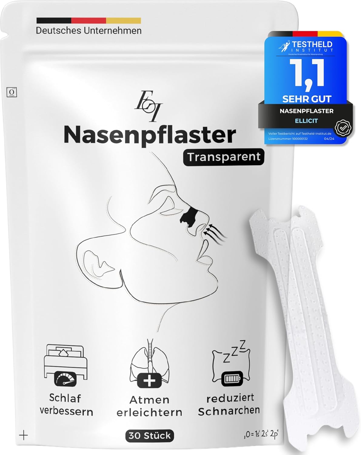 Ellicit Nasenpflaster transparent 30 Stk Nasenstrips gegen Schnarchen