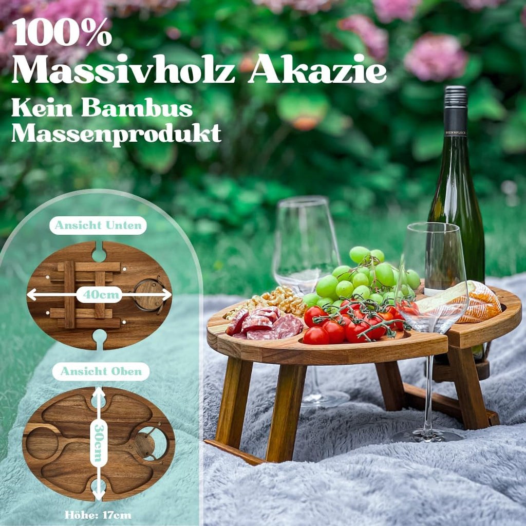Decozy Life Weintisch aus Akazienholz klappbar - Weinbar, Strand- und Picknickti