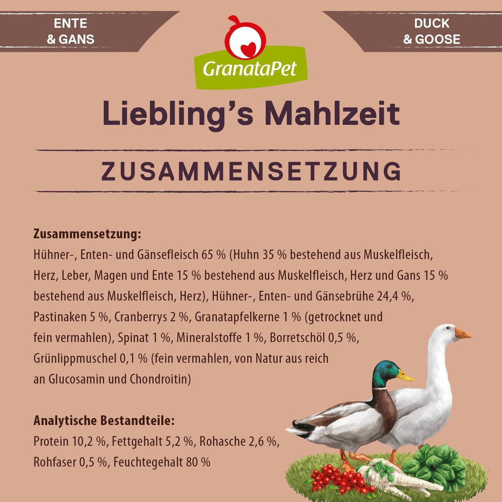 GranataPet Liebling's Mahlzeit Ente & Gans Nassfutter fuer Hunde