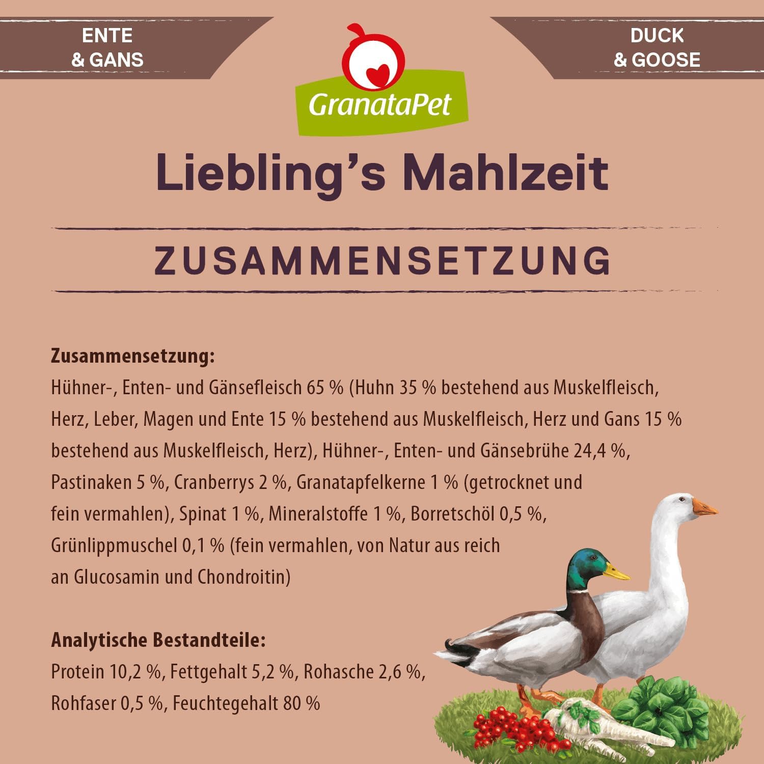 GranataPet Liebling's Mahlzeit Ente & Gans Nassfutter fuer Hunde