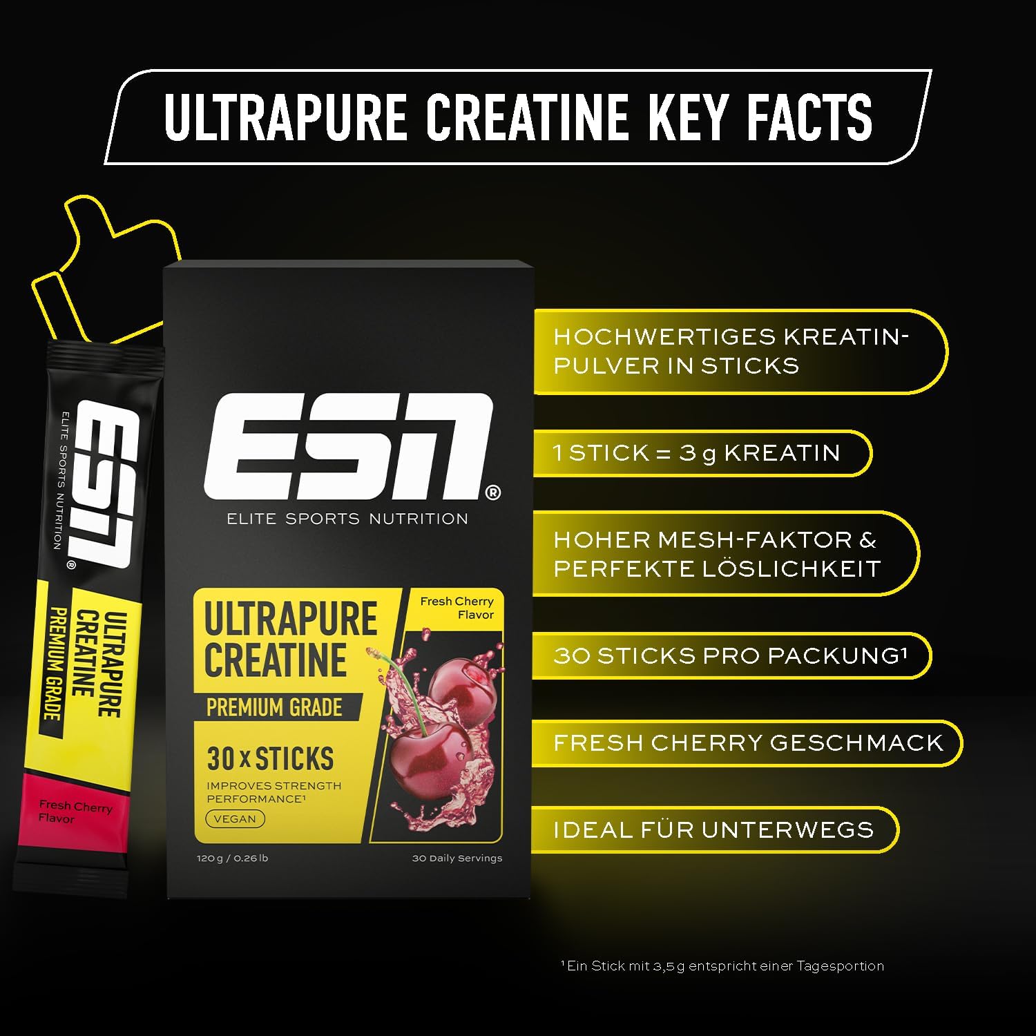 ESN Ultrapure Creatine Monohydrate Sticks 30 Portionen verschiedene Sorten