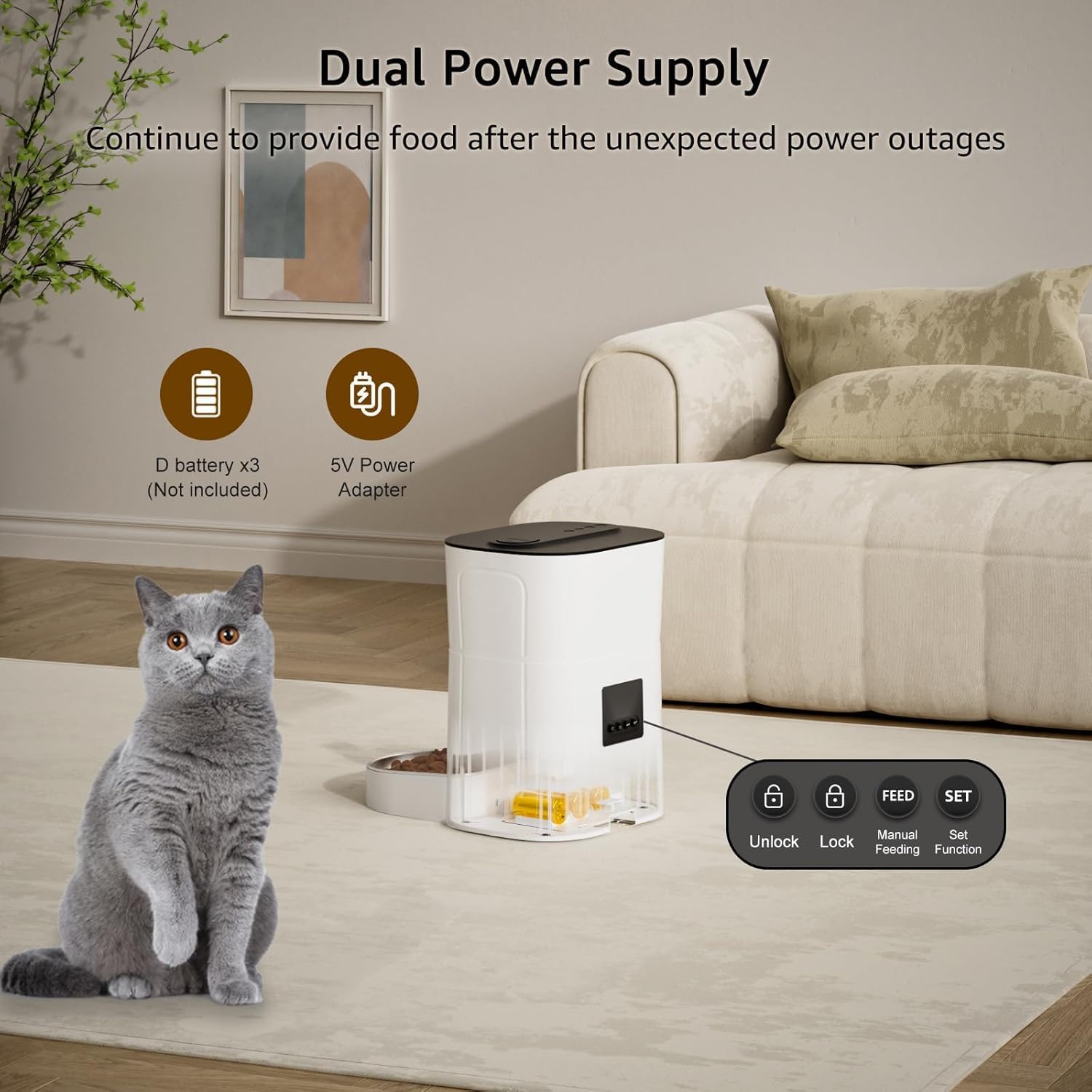 Balimo Futterautomat fuer Katzen 3L mit WiFi App Steuerung und Nachtlicht