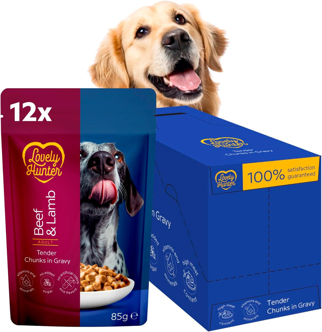 Lovely Hunter Nassfutter Huhn Sauce 12x85g fuer erwachsene Hunde verschiedene Sor