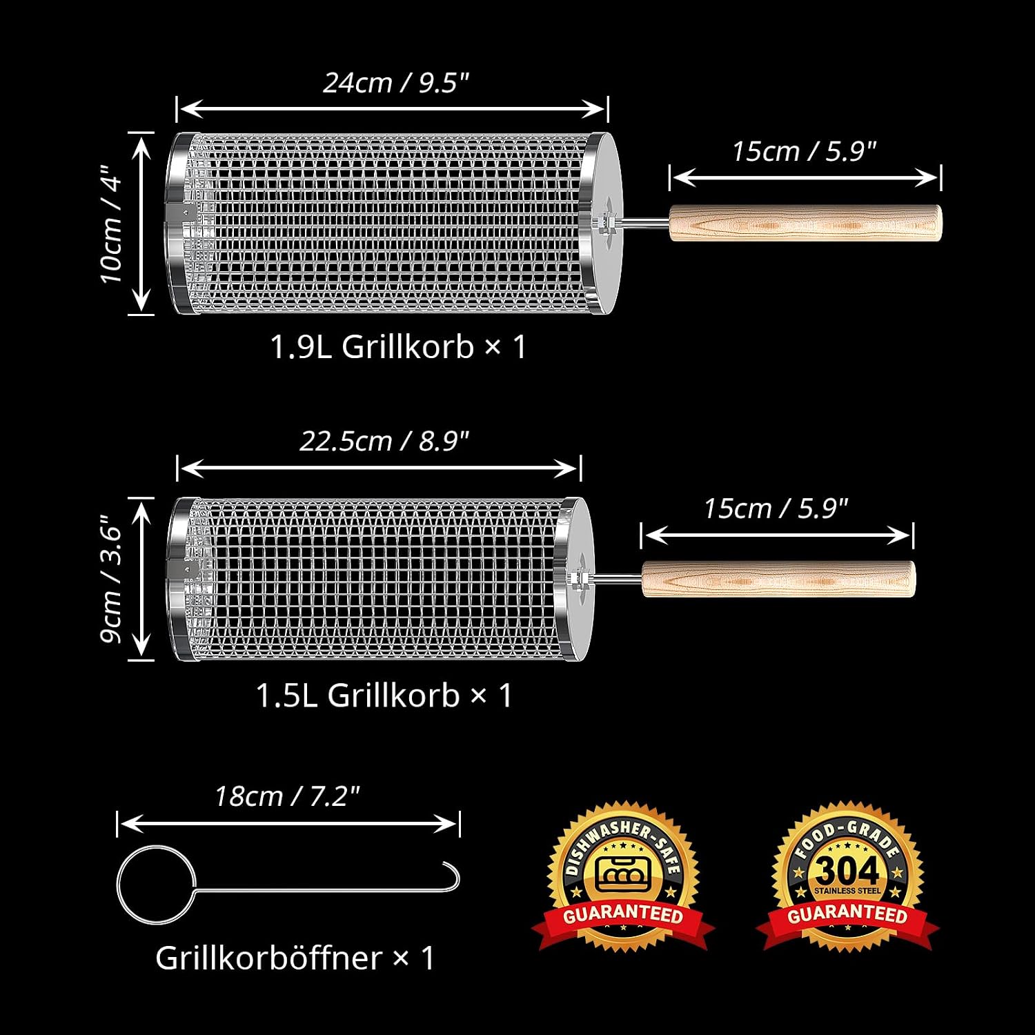 Nestbar Grillkorb Edelstahl 304 mit abnehmbarem Holzgriff fuer Gemuese - Gasgrill