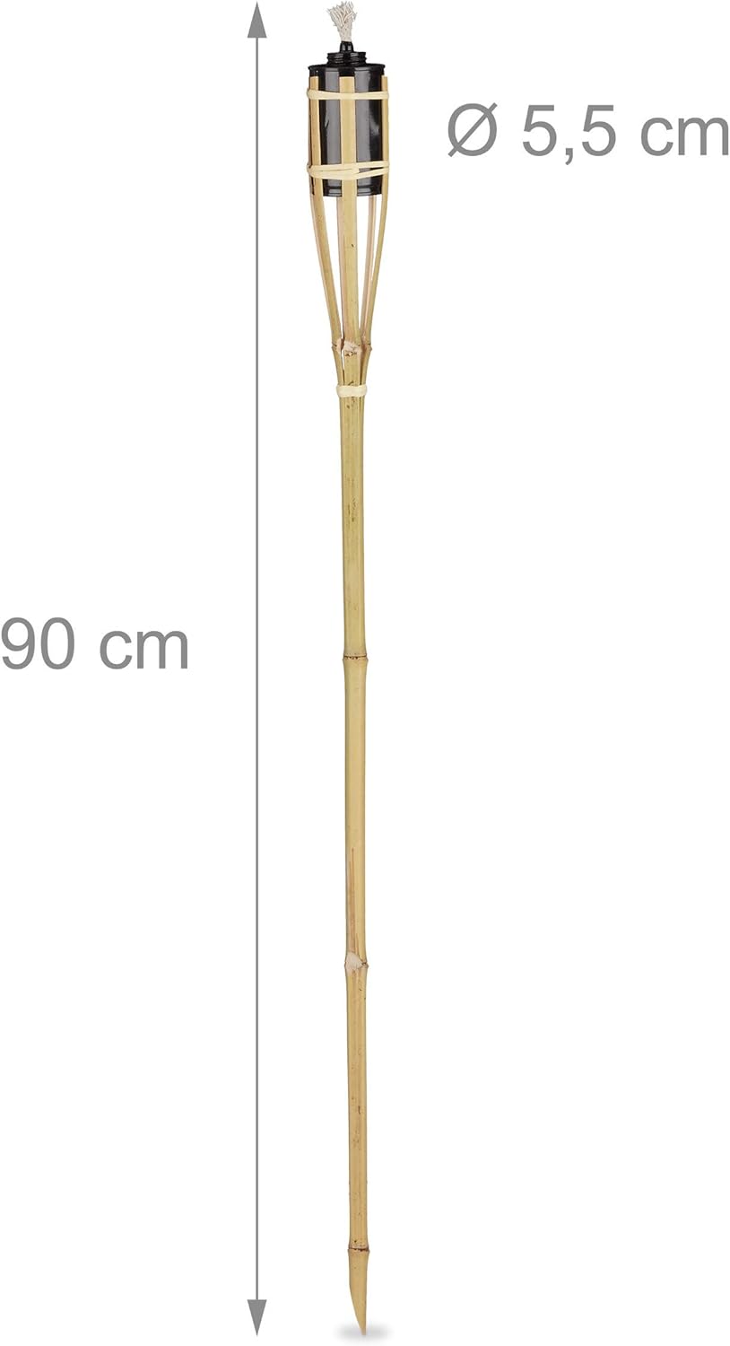 Relaxdays Gartenfackeln 10er Set Bambus Oelfackel 90 cm Natur ohne Duft