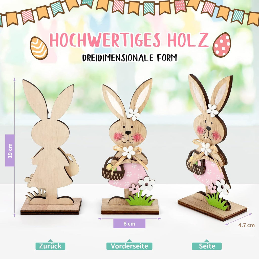 Holz Osterhase Deko Aufsteller 2er Set Osterdeko Hase Figur