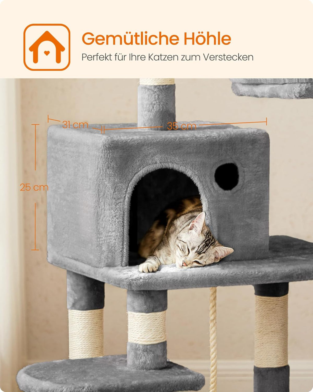 Feandrea Kratzbaum Katzenbaum mit Kratzsaeulen Plattformen und Hoehle